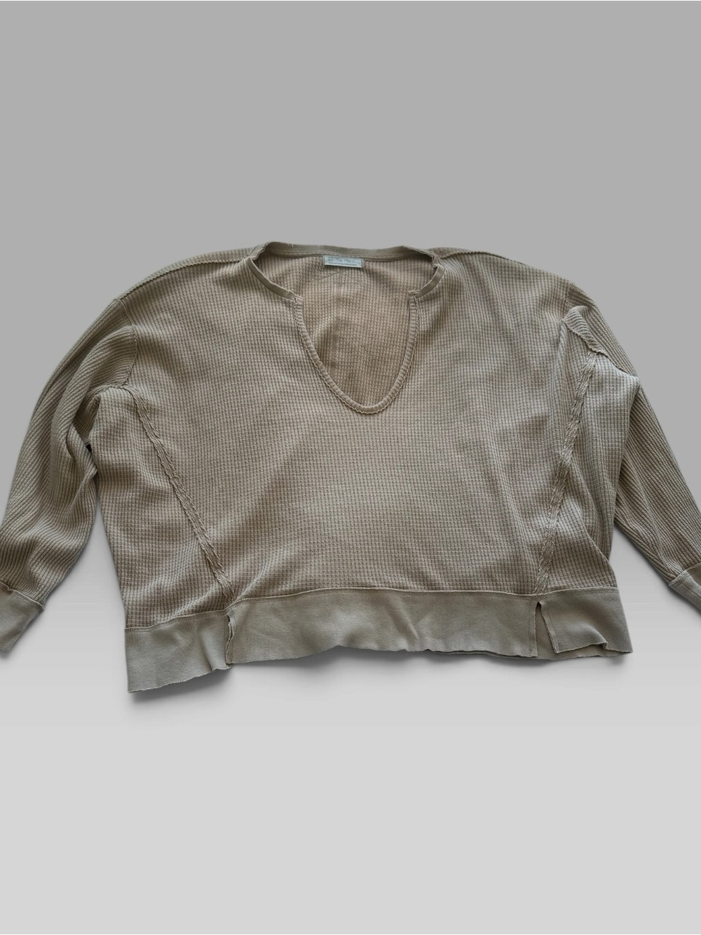 We The Free Waffle V-Neck Pullover - Taupe - Picture 2 of 12